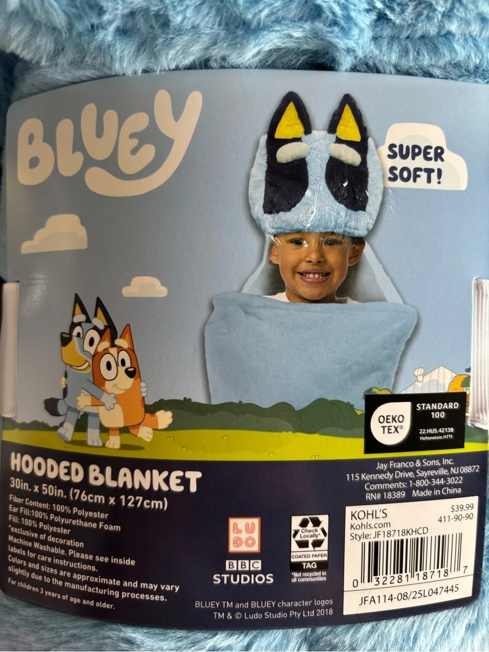 Brand NEW Bluey Hooded Blanket Kids 30x50